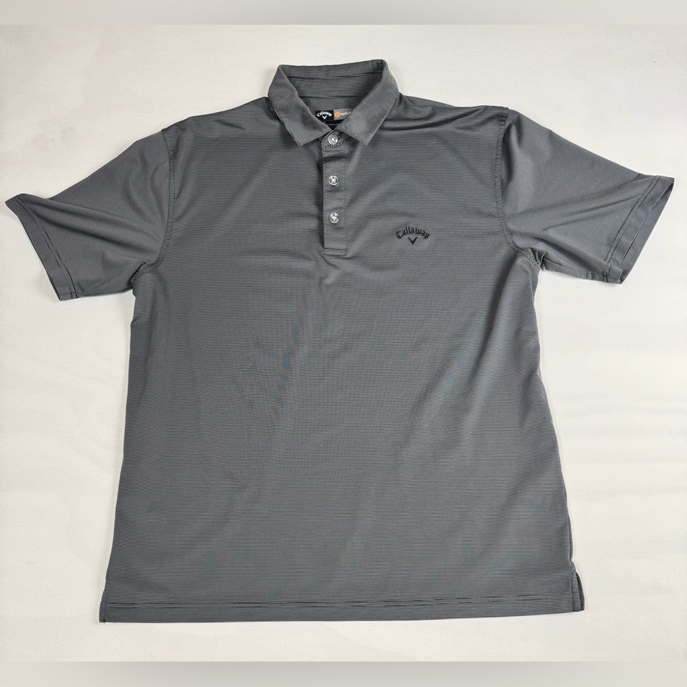 Callaway Opti-Dri Polo Grey & Black Stripe Embroidered Logo Men’s Large